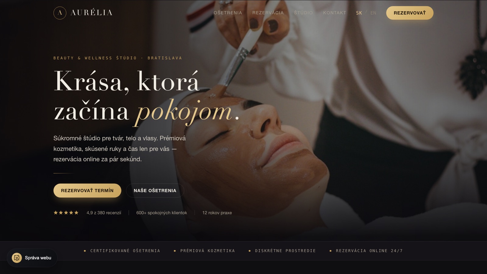 Ukážka živého dema — beauty & wellness štúdio AURÉLIA na platforme CottonCloud